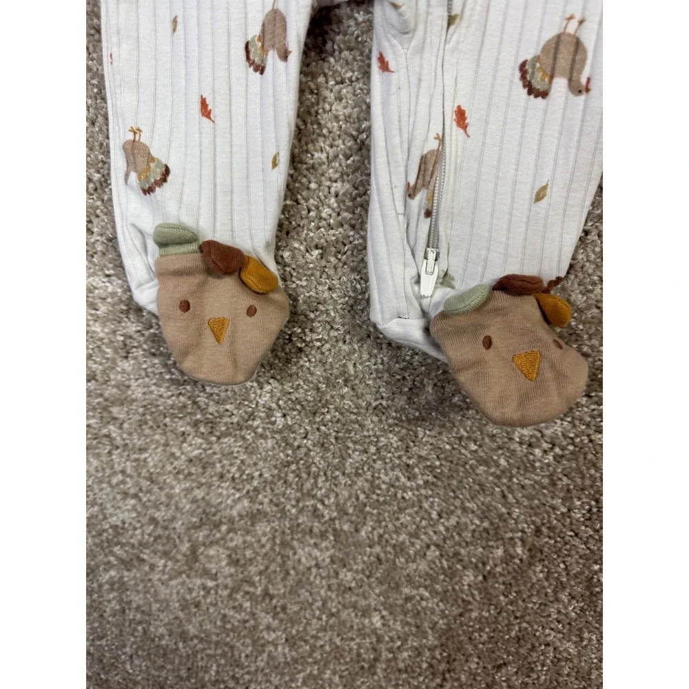 Carters Just One You Baby Turkey Thanksgiving Ribbed Footed Sleeper 3M White